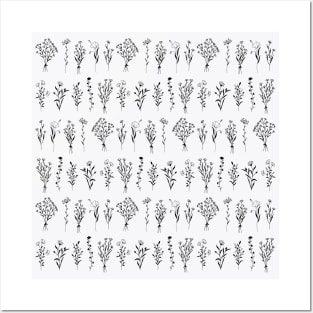 Wildflowers One Line Art Flowers Pattern 3 Posters and Art